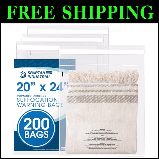 Versatile 20" x 24" Clear Packaging Bags - 200 Count with Adhesive Closure