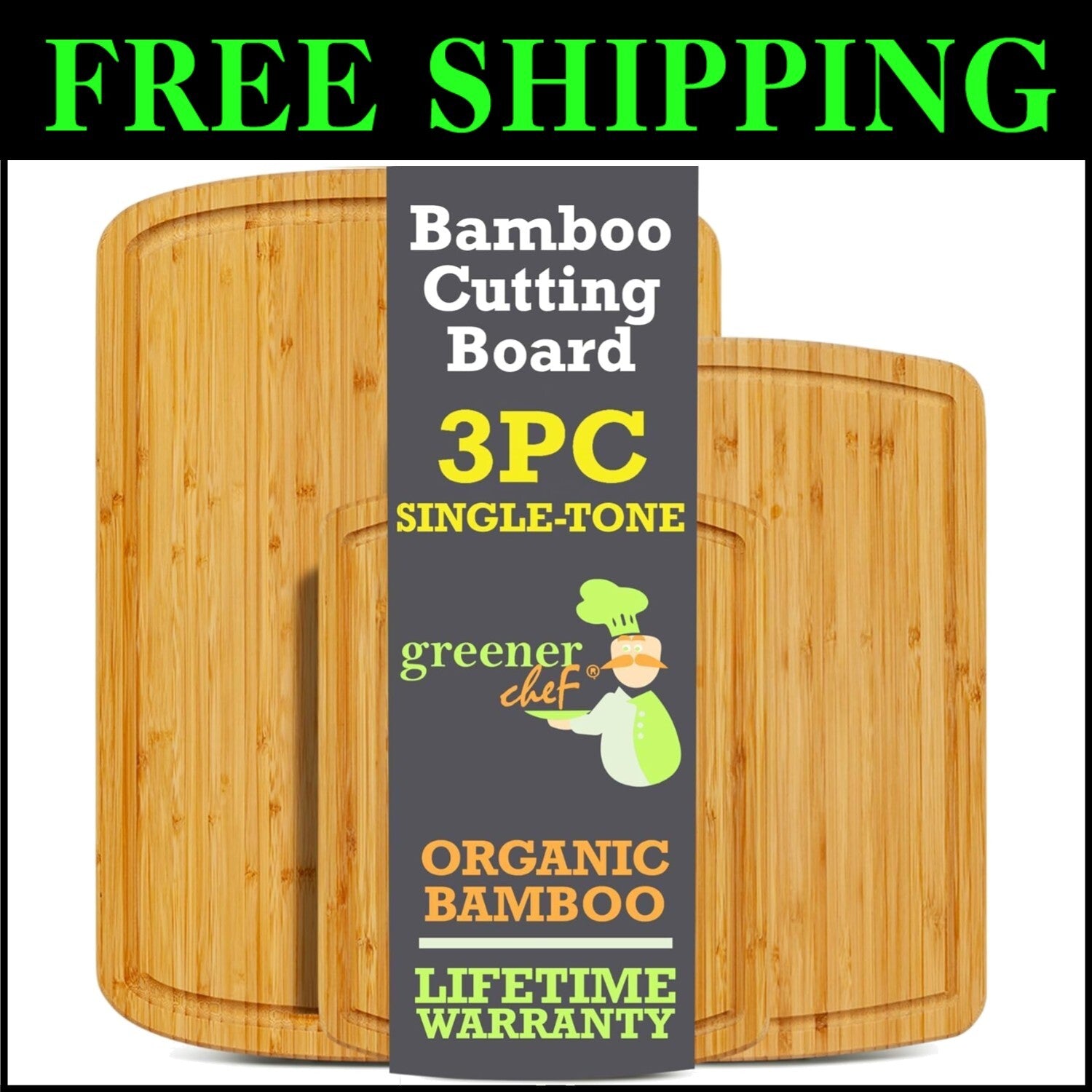 Premium Organic Bamboo Cutting Board Set of 3 - Eco-Friendly Kitchen Essential