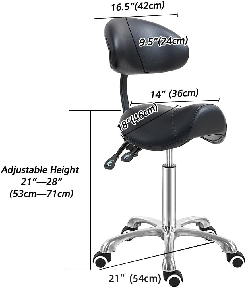 Stylish Saddle Seat Chair with Backrest - Adjustable & Swivel Design in Black