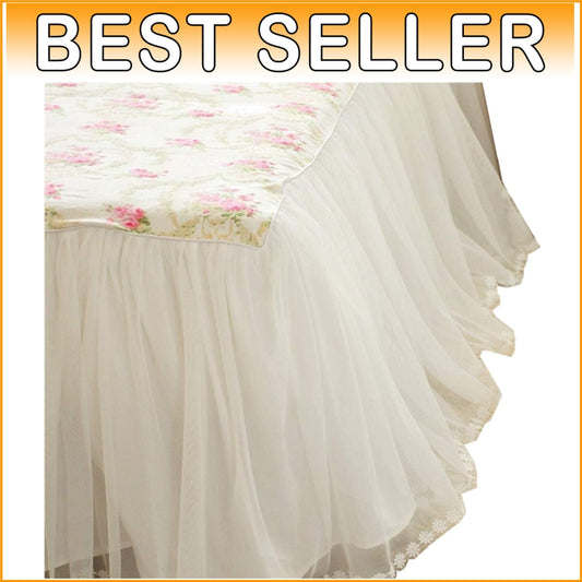 Elegant King Size Dust Ruffled Bed Skirt with 18" Deep Floral Lace Design