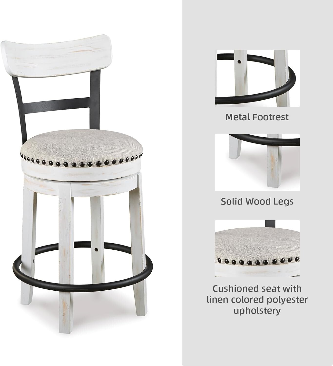 Valebeck 24.5" Modern Swivel Counter Height Barstool in Whitewash Finish