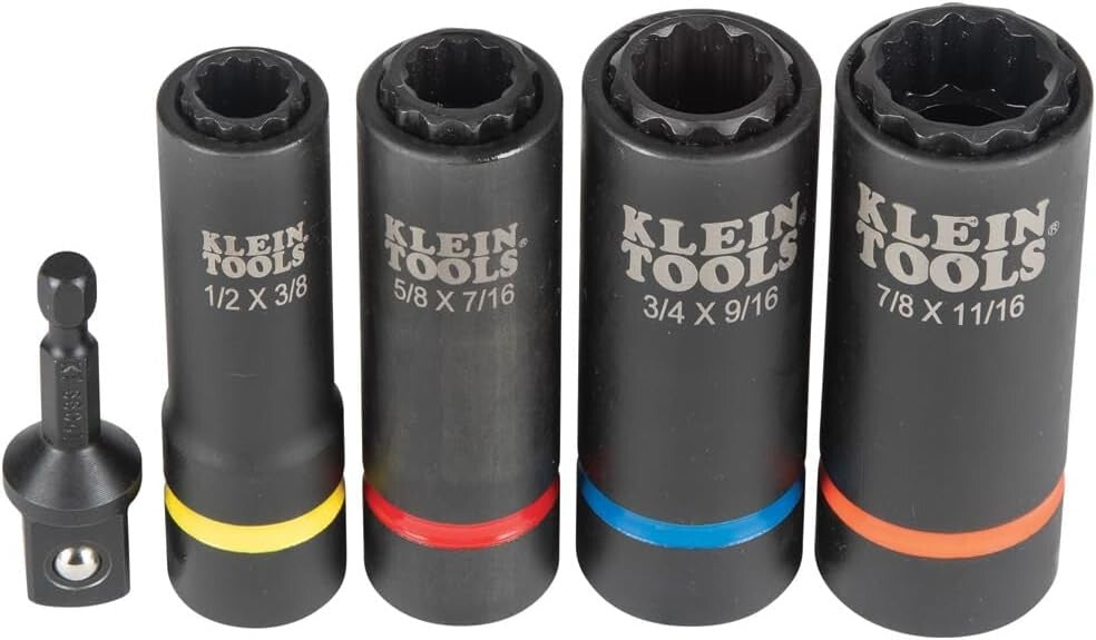 12-Point Deep Socket Set in 5-Piece Configuration - All-in-One Carrying Case