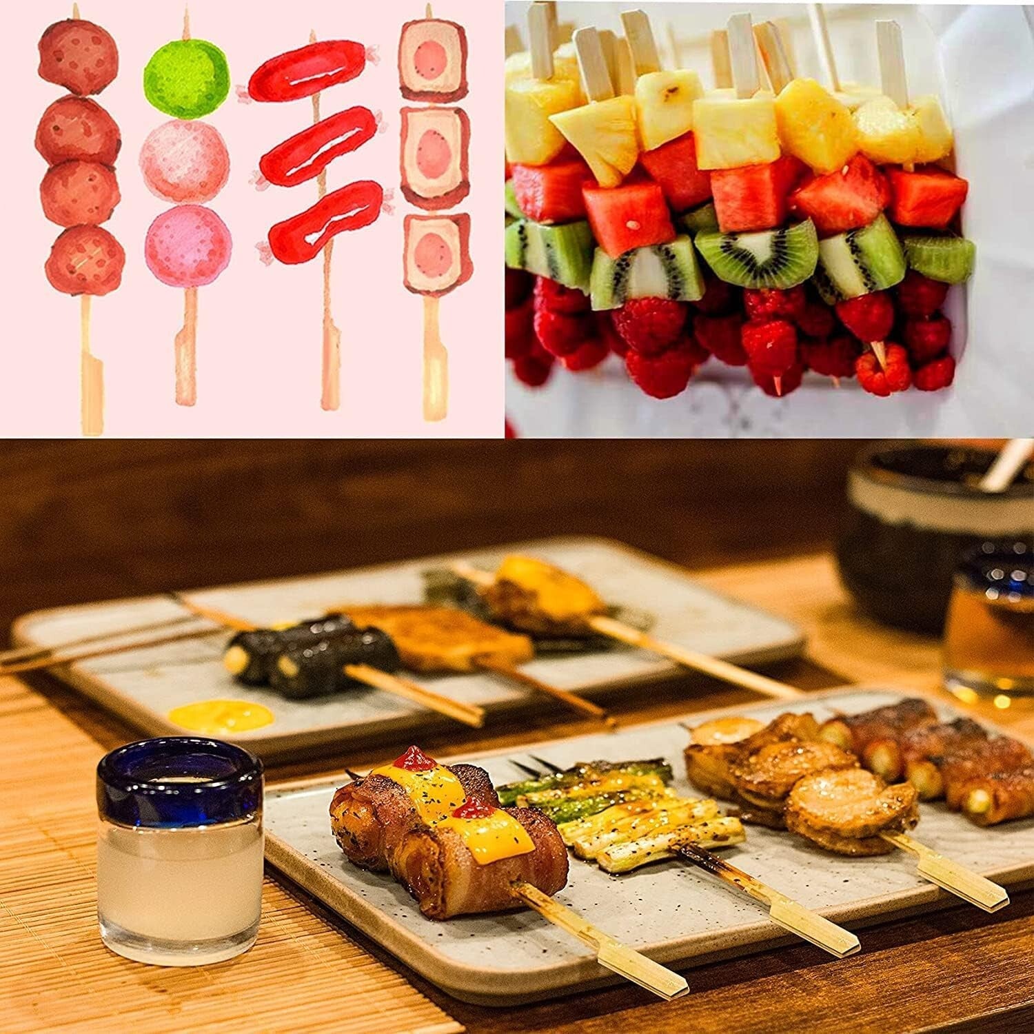 1000 Pack Eco-Friendly 6 Inch Bamboo Skewers for Elegant Cocktails & Appetizers