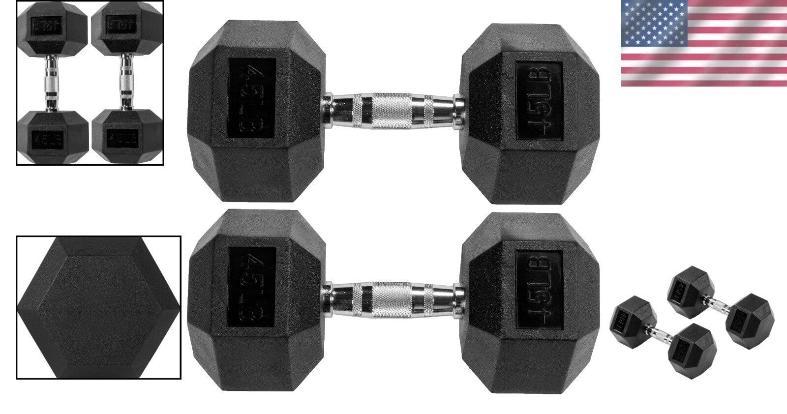 Durable Rubber Encased Hex Dumbbells - 45LB Pair for Effective Strength Training