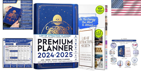 Deluxe 2025 Life Planner with Vision Board & Habit Trackers - B5 Sized Organizer