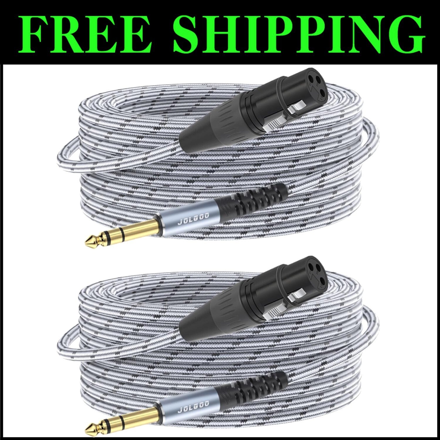 50FT XLR Female to 1/4 TRS Balanced Cable, 2 Pack for Professional Audio
