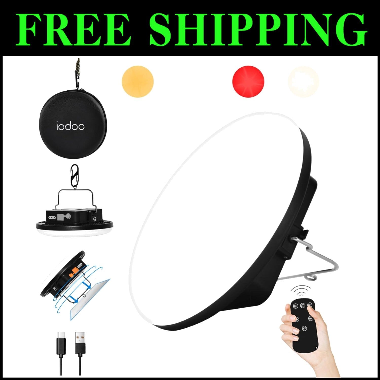 Portable 3000LM LED Camping Light with 16500mAh Battery – Emergency Brightness