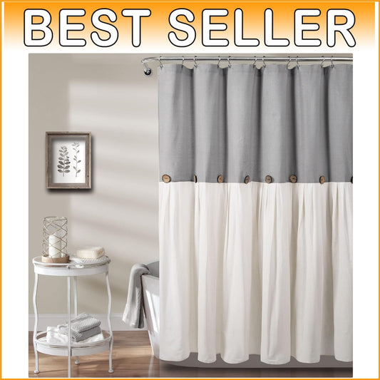 Elegant Farmhouse Shower Curtain 72" W x 78" L - Pleated Design with Buttons