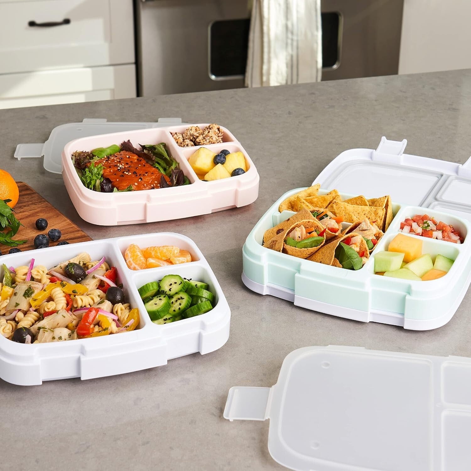 Eco-Friendly Lunch Box Set - 3 Compartments for Balanced Meal Prep - Aqua Color