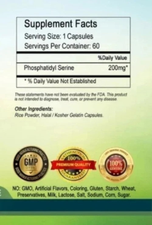 Phosphatidyl Serine 200mg – PS200 Formula – Premium Quality – Sealed Bottle – US