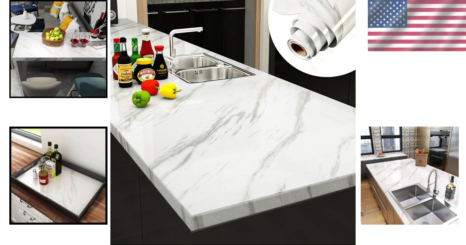 Self-Adhesive Glossy Marble Wallpaper for Kitchen Counter - Easy Renovation