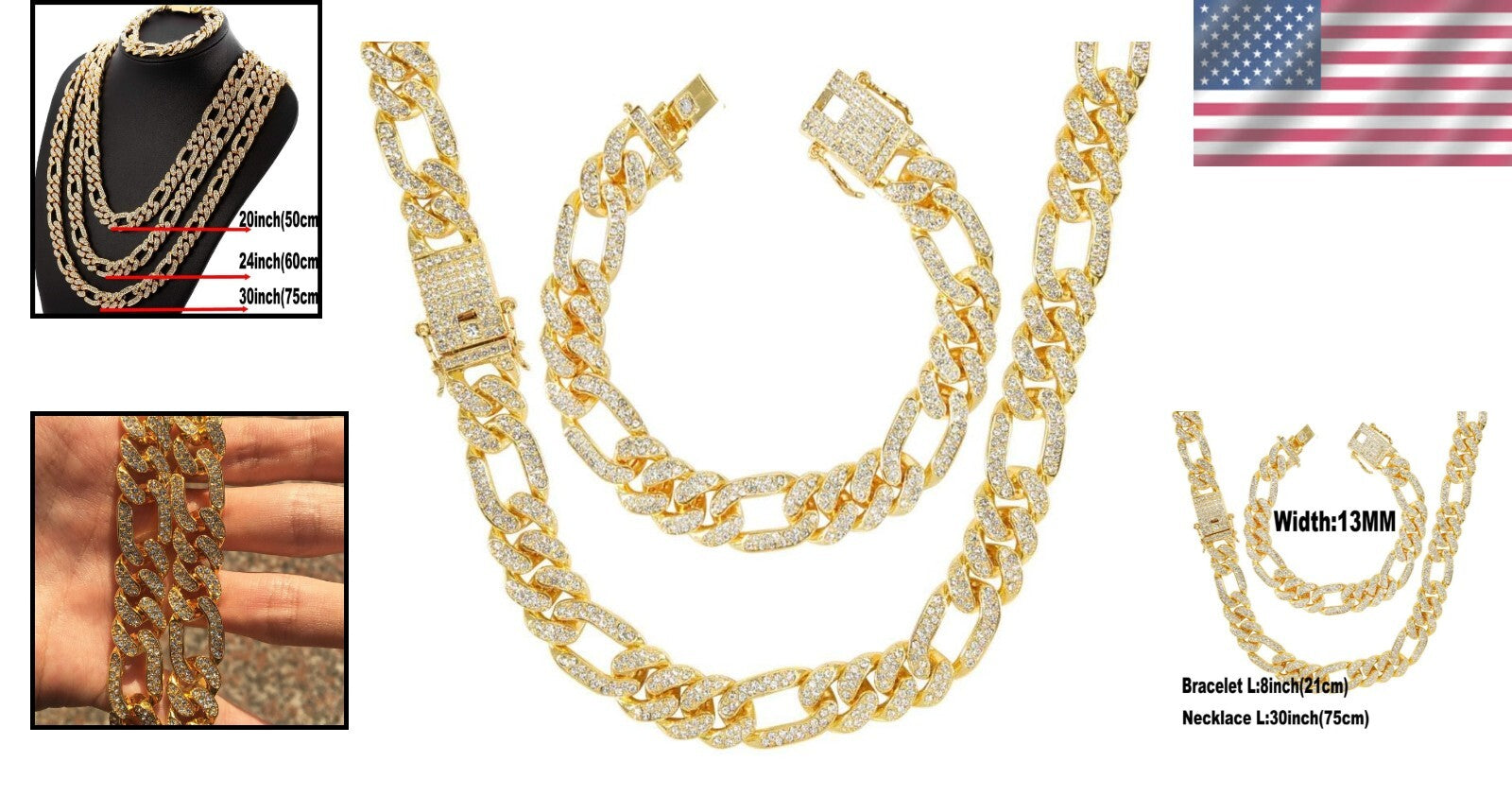 Luxury 18K Gold Plated Miami Cuban Link Chain Set for Men - Iced Out Fashion