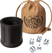 Load image into Gallery viewer, Handmade Luxury Dark Brown Leather Dice Cup Set with 5 Dice &amp; Carry Bag