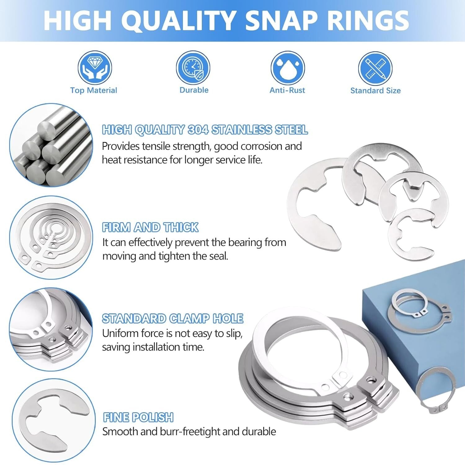 C-Clip and E-Clip Assortment Kit - 850Pcs Stainless Steel Snap Rings with Pliers