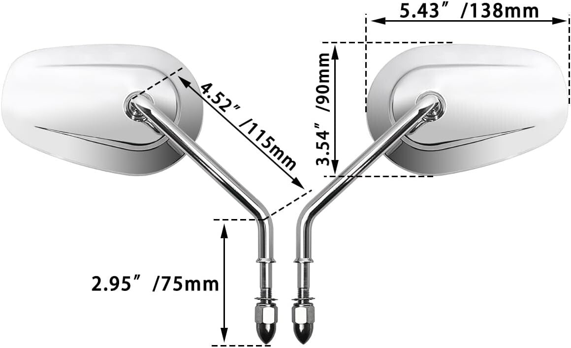 Chrome Long Stem Handlebar Mount Mirrors for 2024 Harley Models - Left & Right