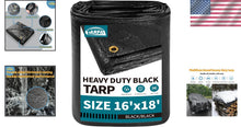 Load image into Gallery viewer, Durable 16x18 Feet Black Tarpaulin for Ultimate UV &amp; Snow Protection Outdoors