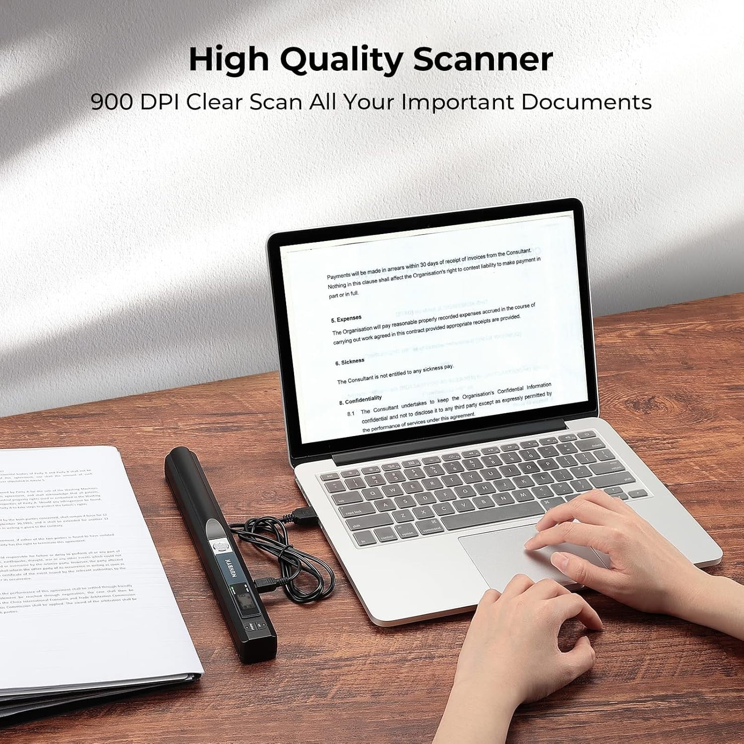 Compact 900 DPI Wand Scanner with USB Connection - Ideal for Easy Digitalization