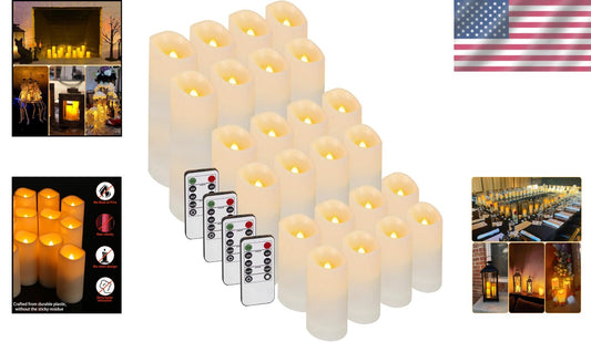 Ivory 24 Pc Waterproof Flameless Candles with Adjustable Brightness & Remote