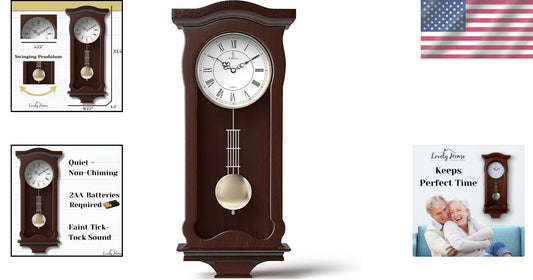 Classic Battery-Operated Pendulum Wall Clock - Silent & Decorative for Home