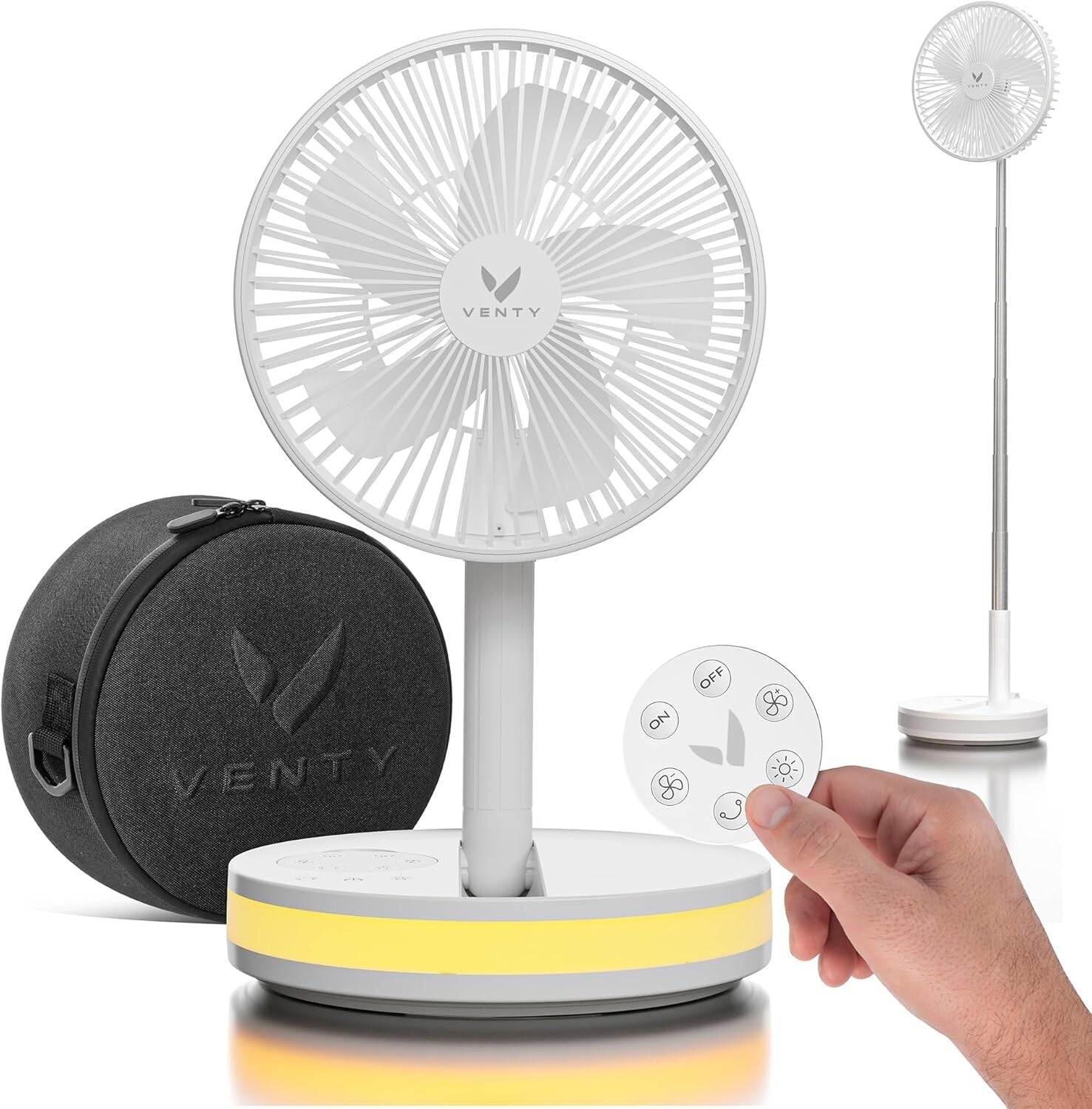 Foldable White Fan with Remote & LED Light - Ideal for Outdoor Adventures