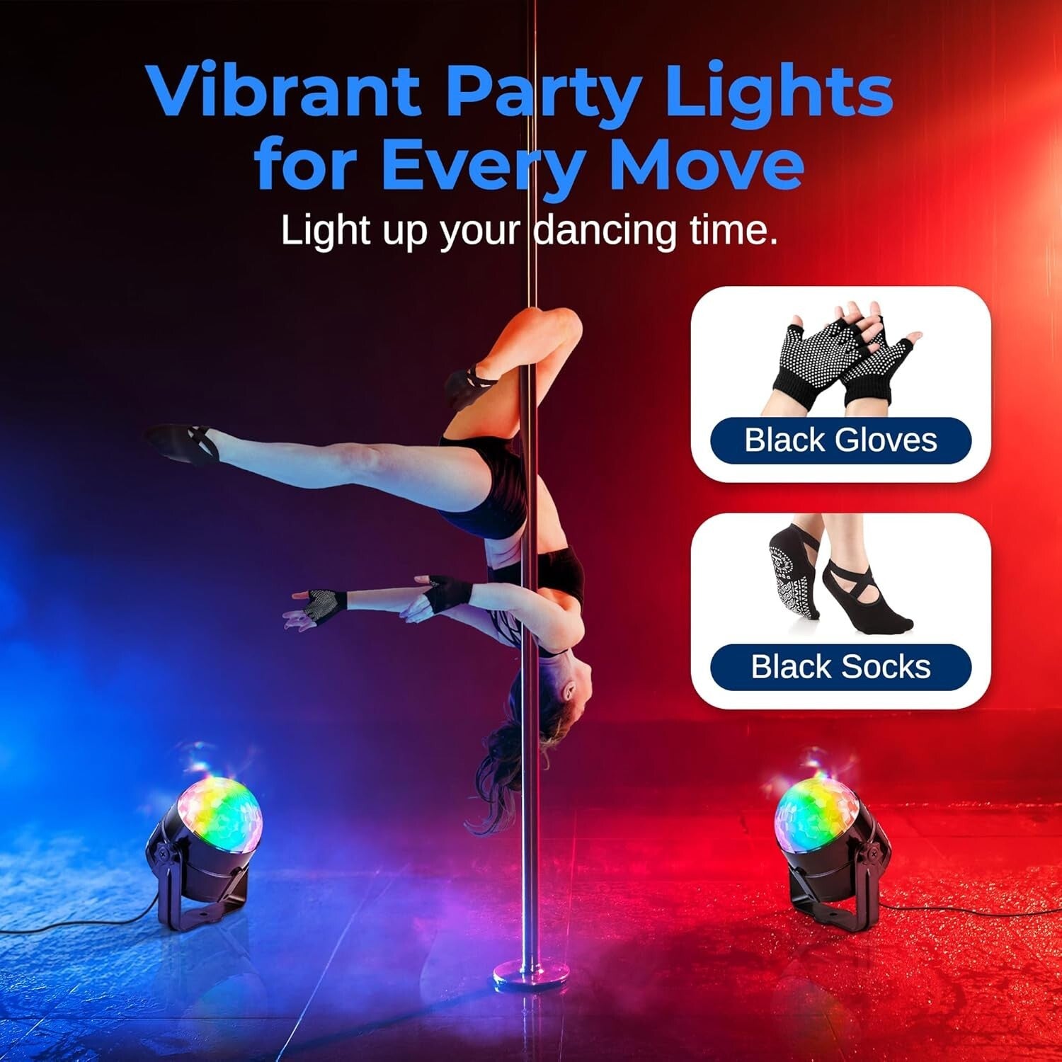 Enhanced Fitness & Dance: 45mm Chrome Pole with Adjustable Height & Party Lights