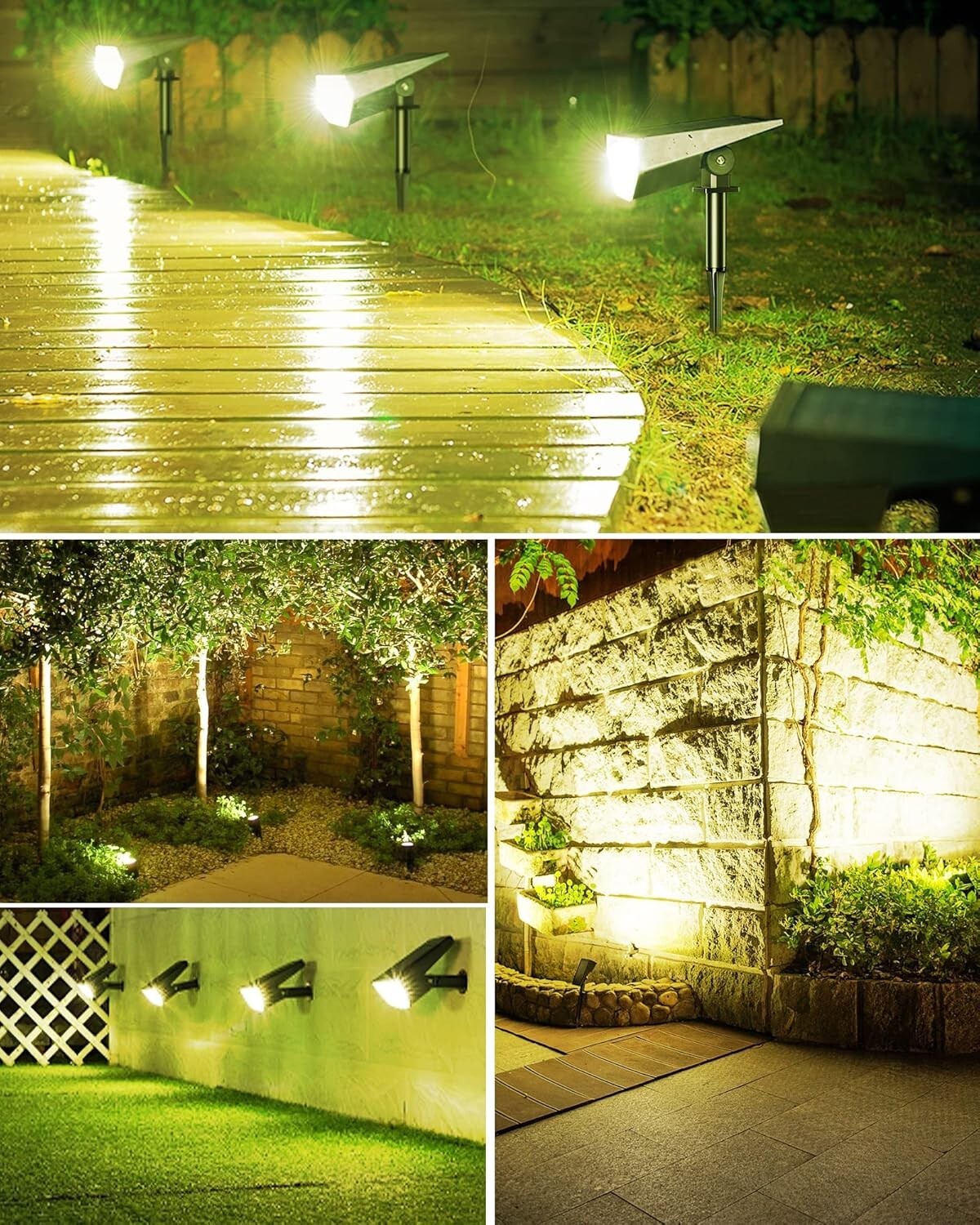 Bright 3000K Solar Spotlights - IP67 Waterproof Adjustable Outdoor 10 Pack