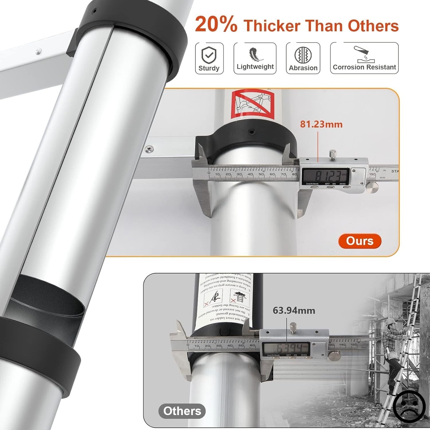 Portable Telescoping Ladder 12.5ft - Lightweight Design for Outdoor and Home Use