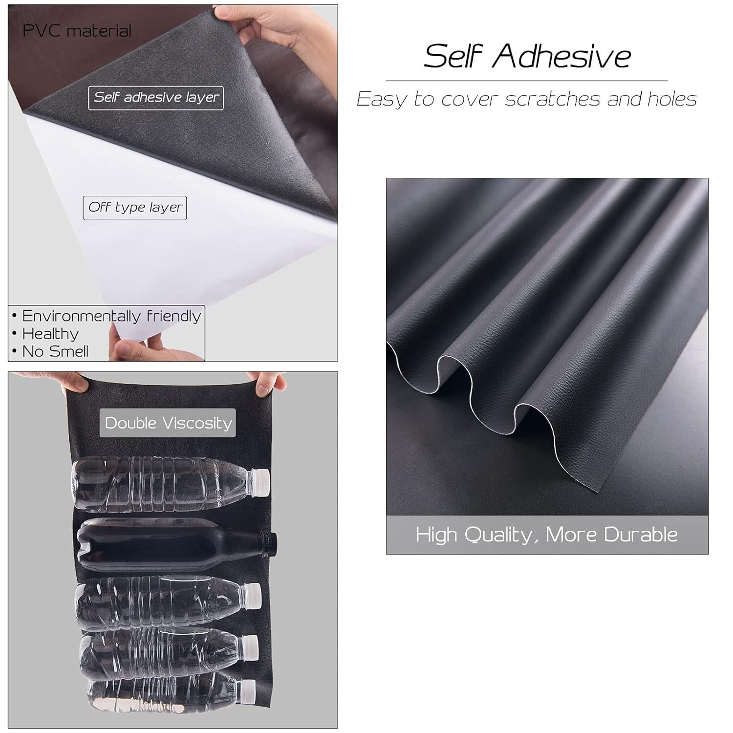 Durable Self-Adhesive Leather Repair Patch for Furniture - 36x79 inch Black Tape