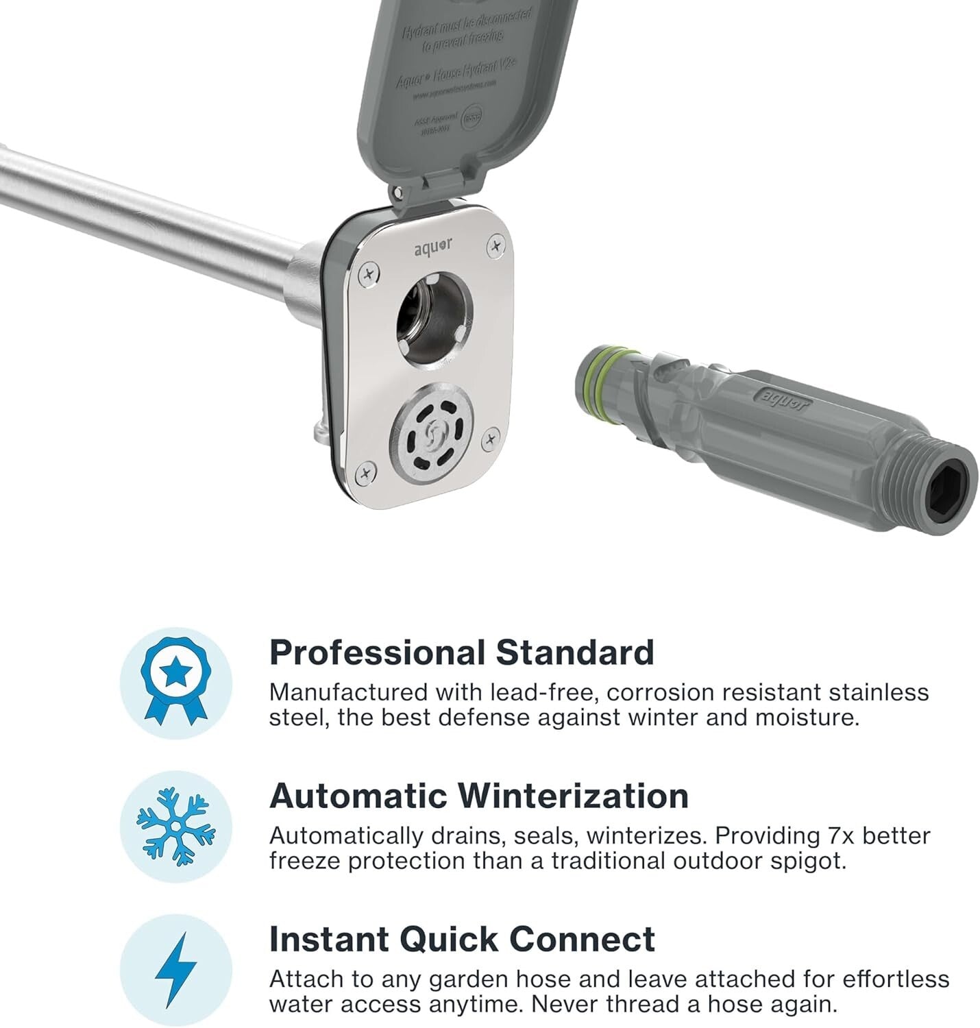 Elegant Garden Hydrant V2+ - Lead-Free, Frost-Proof Faucet with Quick Connection