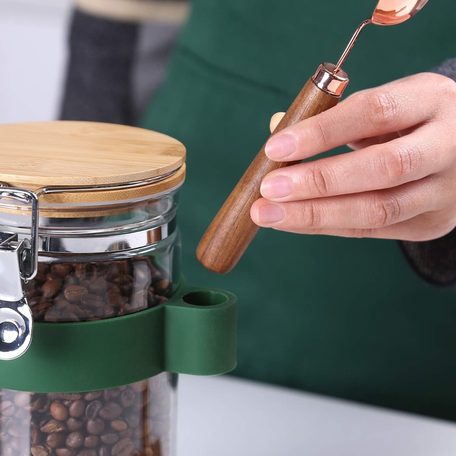 Elegant Airtight Coffee Storage Container with Scoop and Silicone Sleeve - 40oz