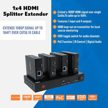 Load image into Gallery viewer, Professional Grade HDMI Extender Splitter 1 Input to 4 Outputs - 164ft Range