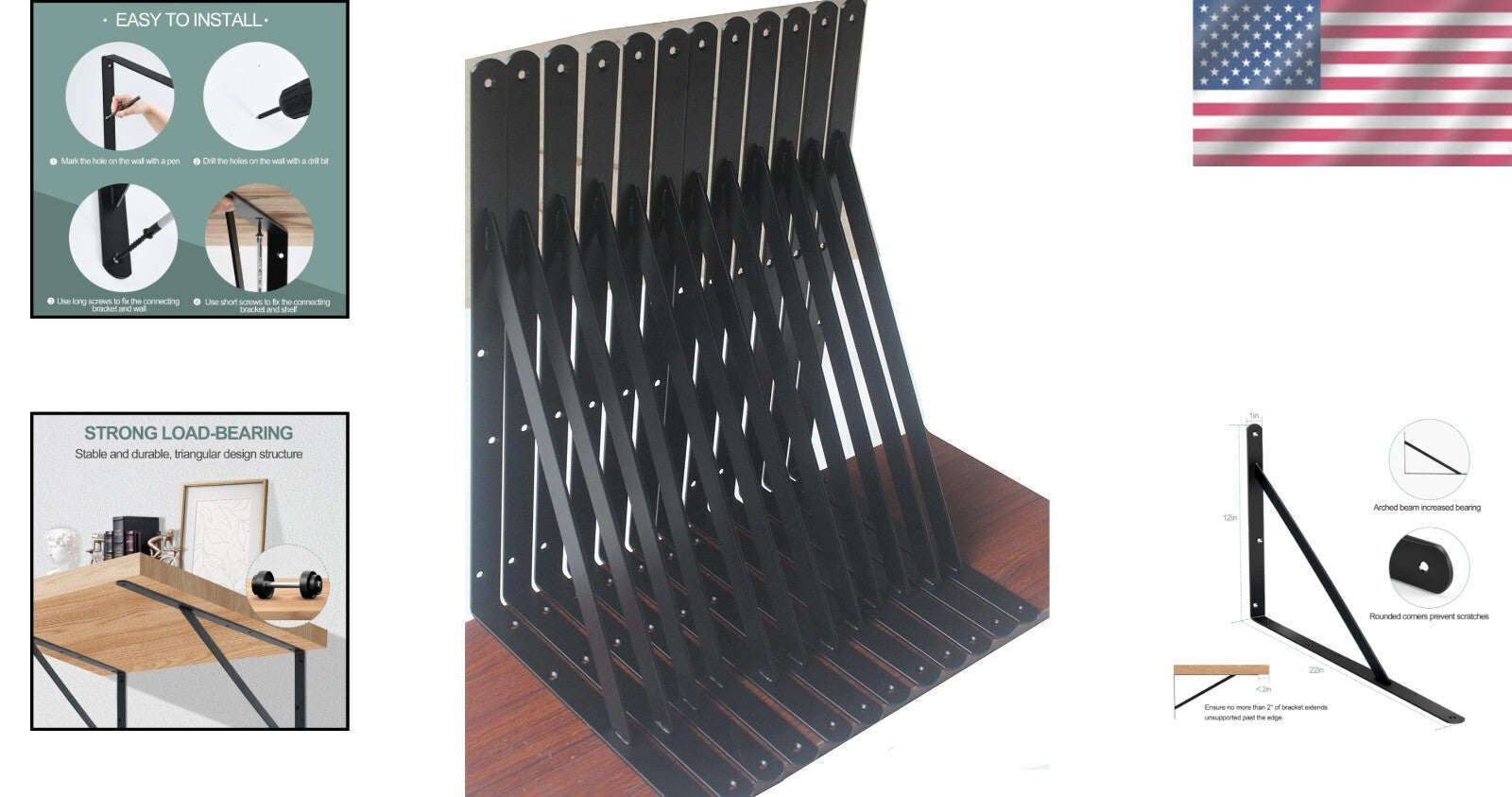 Durable Metal Shelf Support Brackets - 16 Pack, 22x12" for Maximum Organization