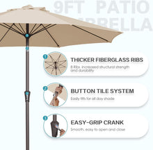 Load image into Gallery viewer, Waterproof 9FT Outdoor Umbrella with Wind Vent and Crank Lift for Backyards
