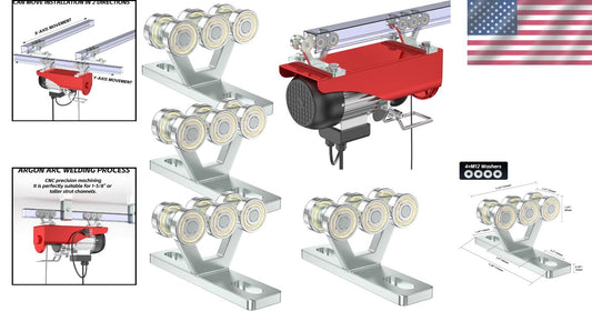 High-Strength Trolley for Electric Hoist Systems - Heat-Rolled Steel Pack of 4