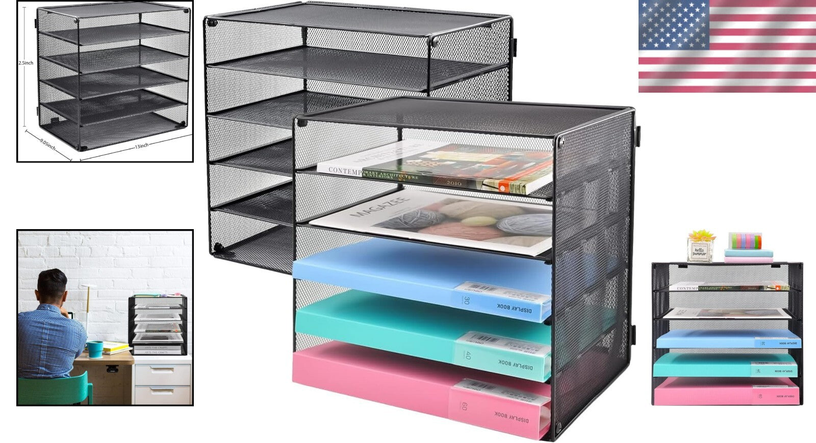 Durable 5-Tier Paper Tray for Office - Elegant Black Metal Storage Solution
