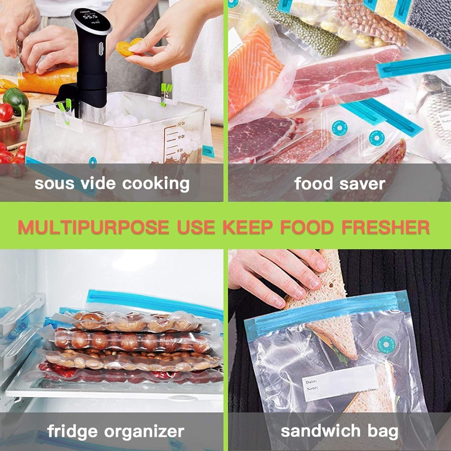 Premium Sous Vide Bags Kit – 40 Reusable Vacuum Bags with Electric Pump & Clips