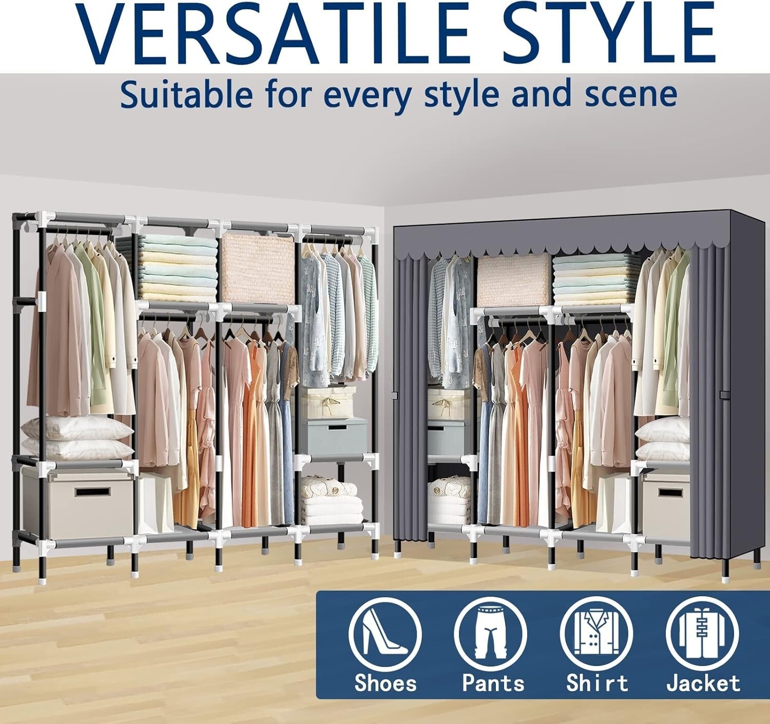 67-Inch Portable Wardrobe Closet with 4 Hanging Rods – Sturdy Steel Tube Design