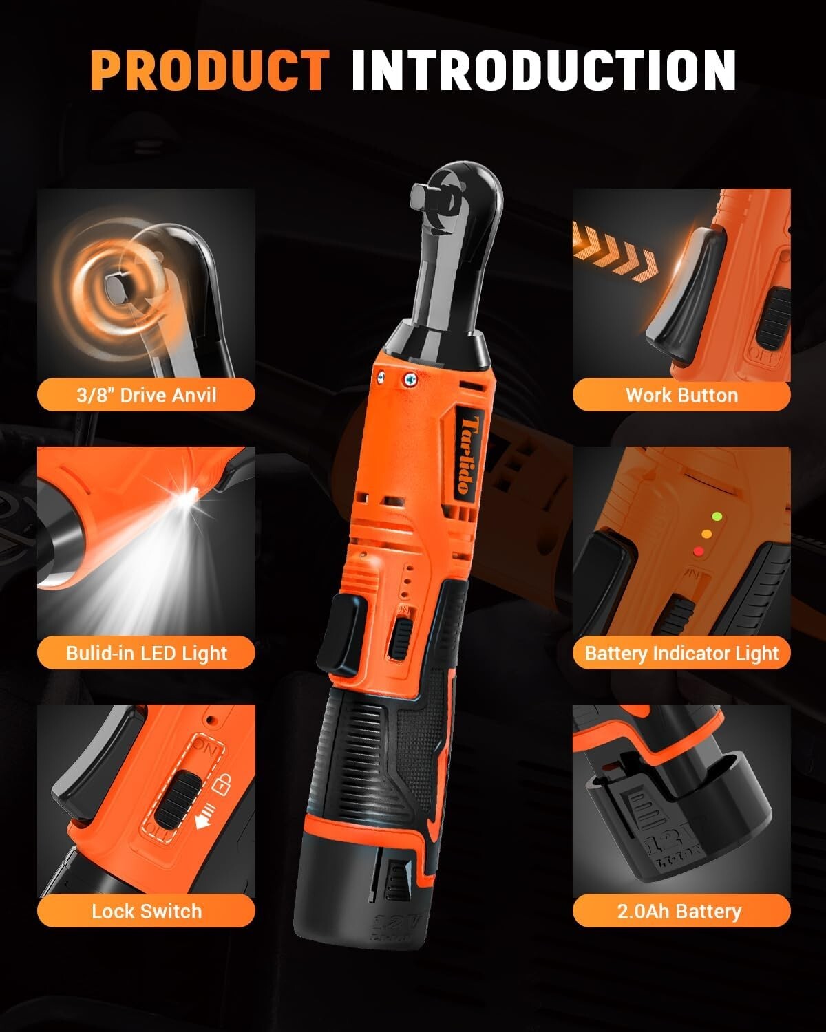 12V Battery-Powered Ratchet Wrench Set - 400 RPM with Safety Lock & Accessories