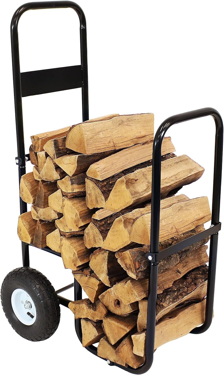 26" Black Steel Log Cart with Heavy-Duty Wheels for Effortless Firewood Handling
