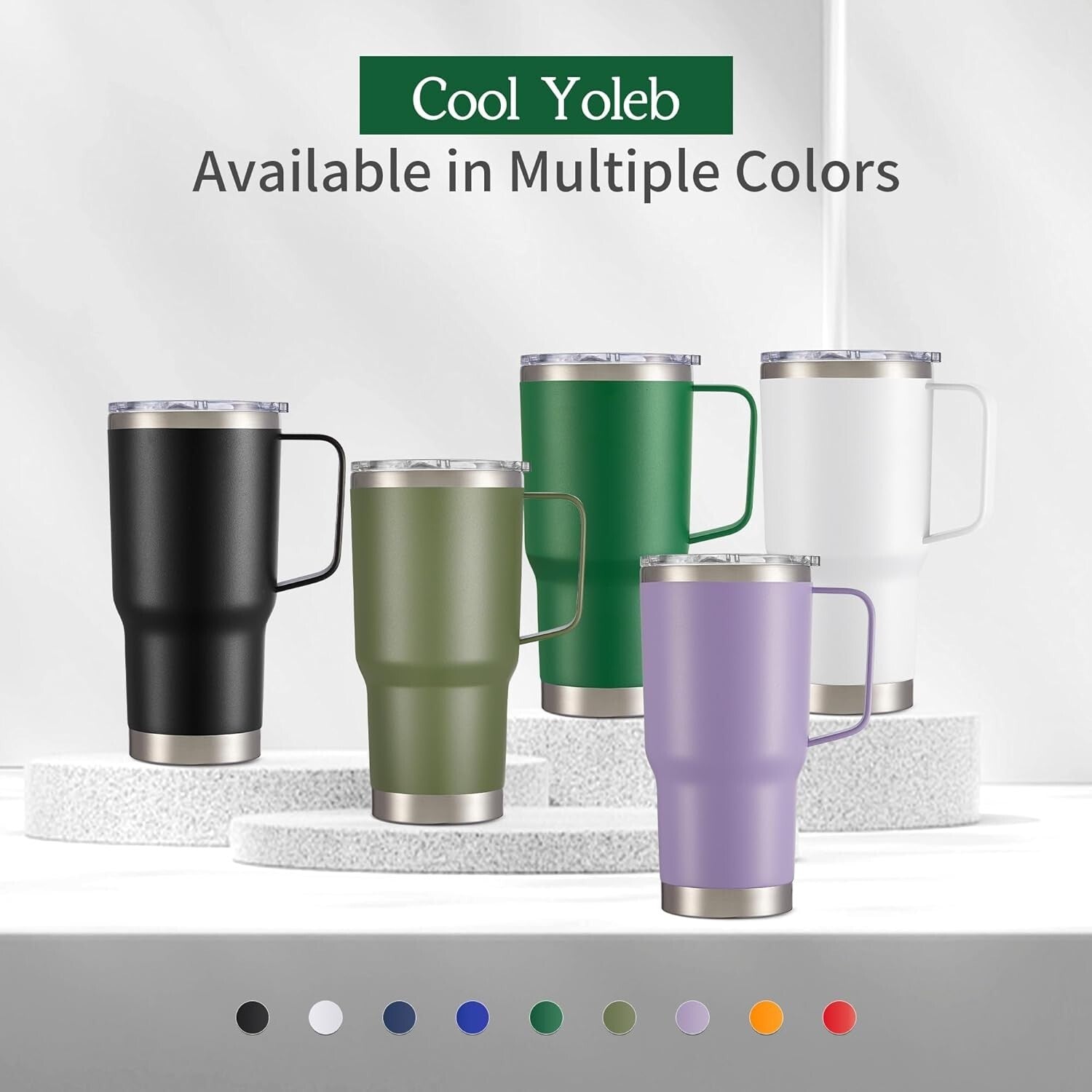 Bulk Stainless Steel Tumblers - 20 oz Double Wall Travel Mugs, 6 Pack Dark Green