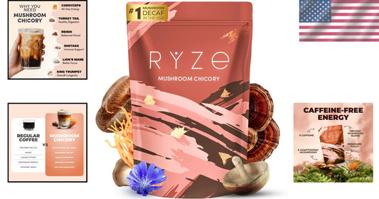 Organic Caffeine-Free RYZE Mushroom Chicory - 6 Adaptogens for Focus & Wellness