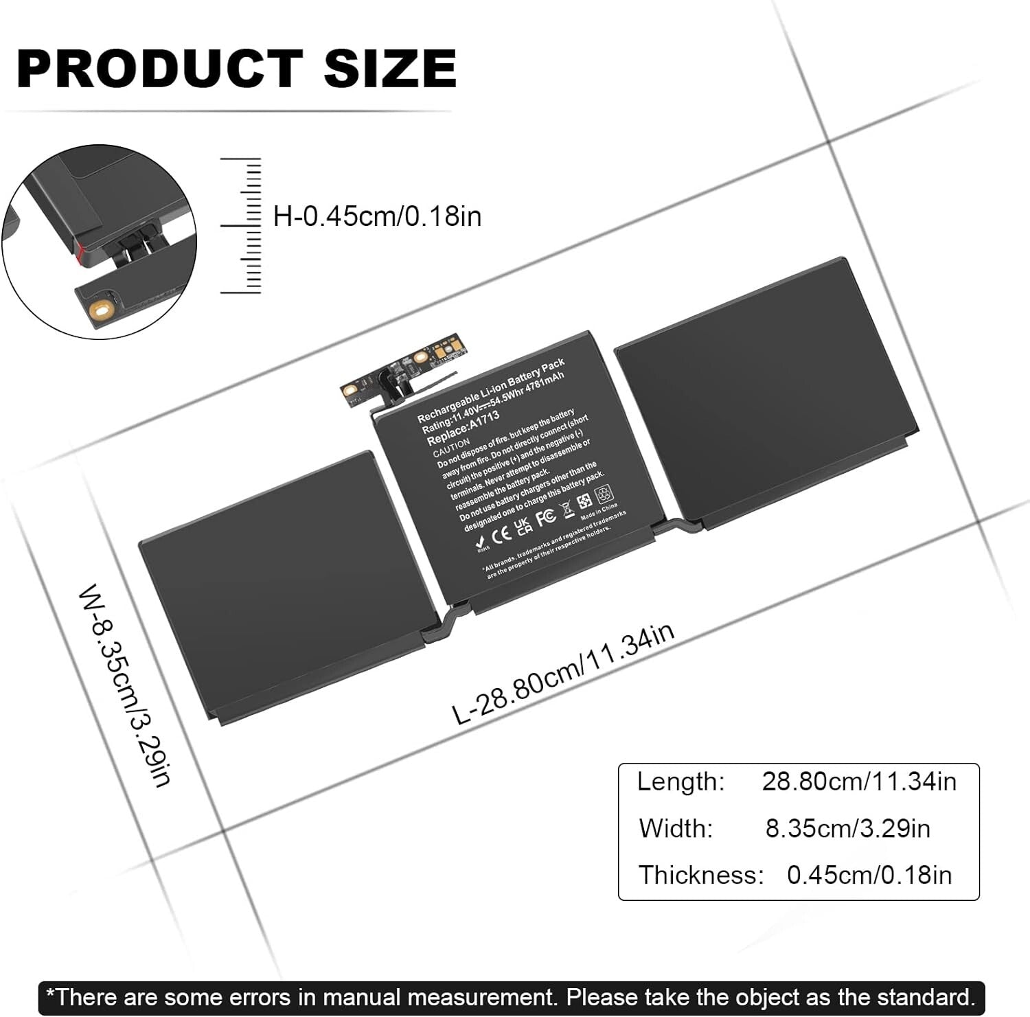 Reliable Replacement Battery for MacBook Pro 13 Inch A1708, A2159, A2289 Models