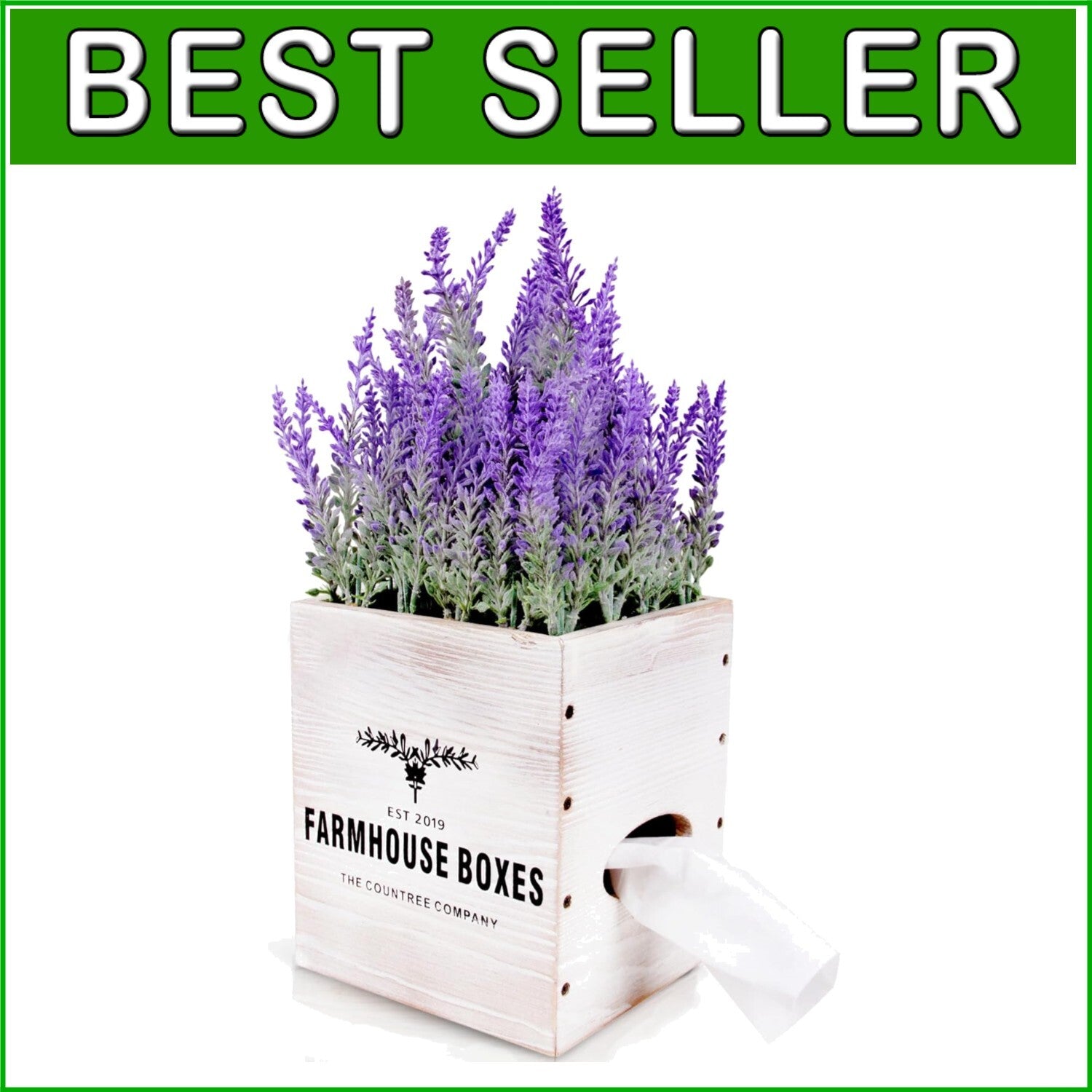 Charming Square Tissue Box Cover with Potted Lavender - Rustic Decor Essential
