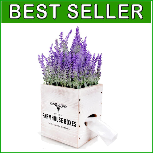 Charming Square Tissue Box Cover with Potted Lavender - Rustic Decor Essential