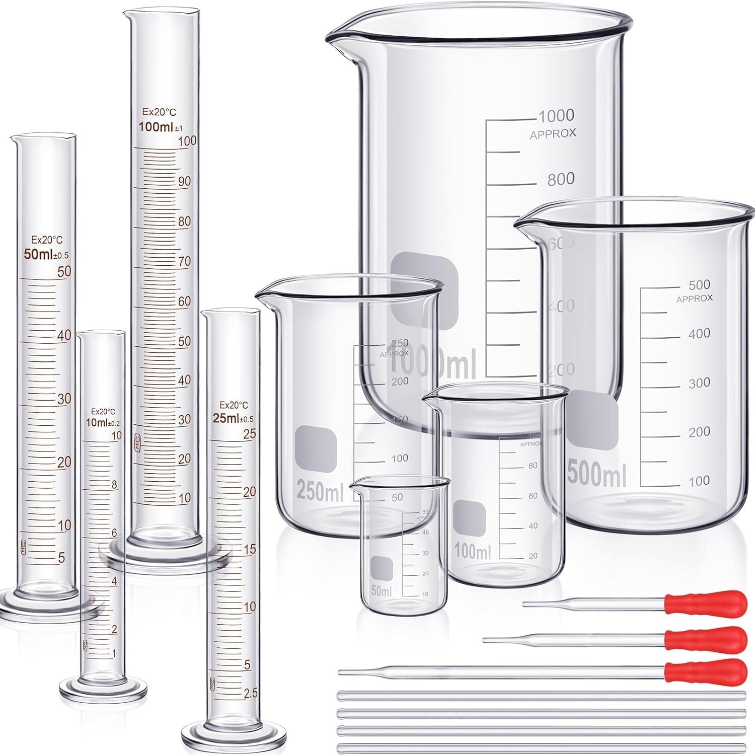 Multi-Size Borosilicate Glass Beaker & Measuring Cylinder Set for Experiments