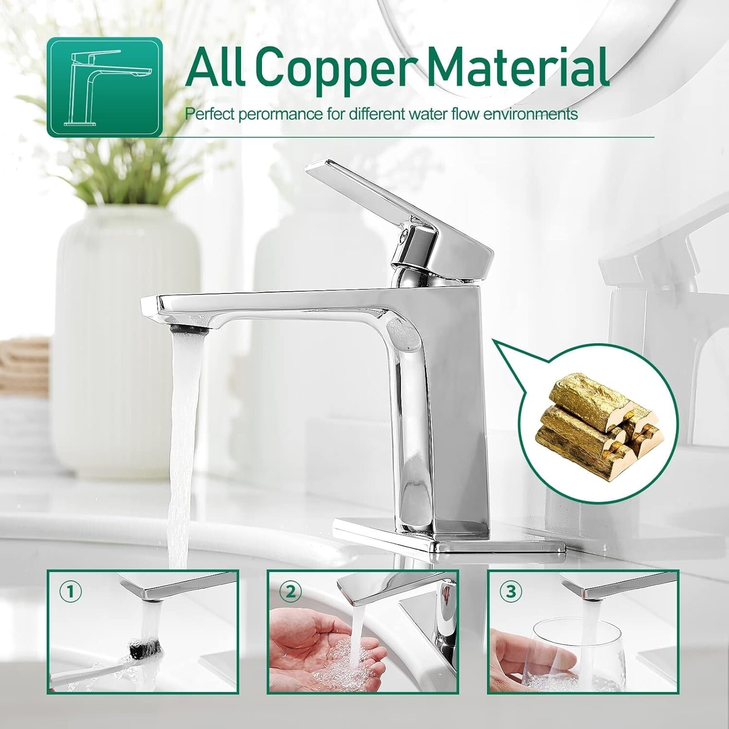 Durable Brass Chrome Bathroom Faucet with Quick Connect Supply Lines & Drain