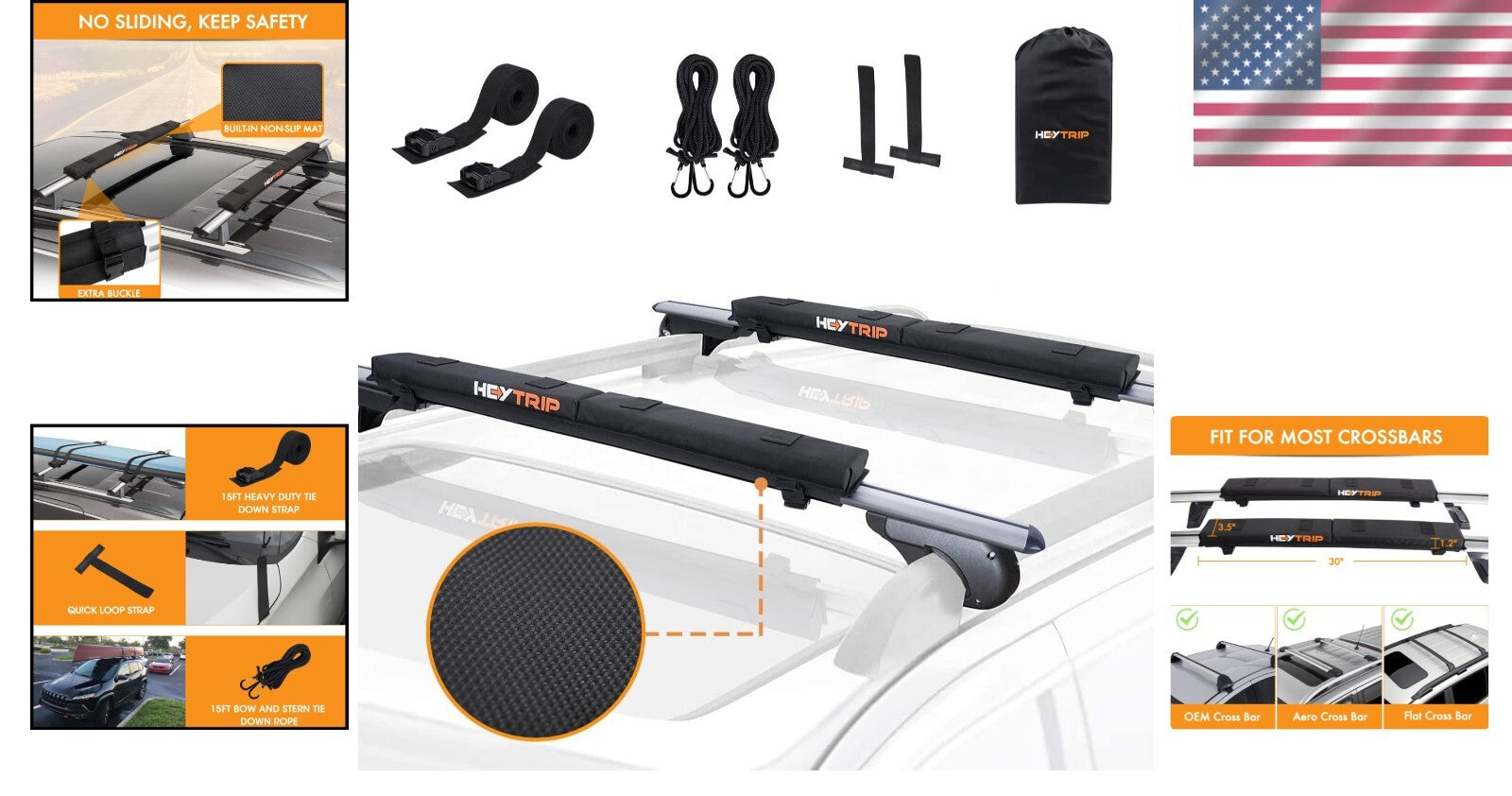 Foldable Roof Rack Pads 30" for Secure Luggage Transport - Includes Storage Bag