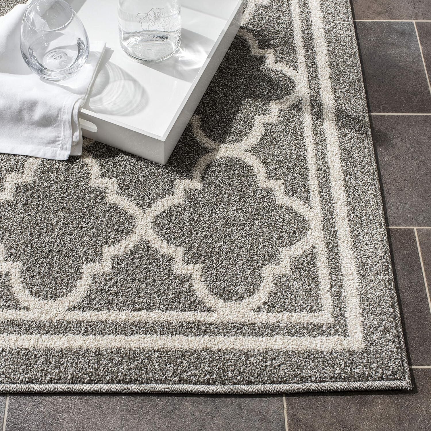 Kid and Pet-Friendly Runner Rug - Stain Resistant, 2'3" x 13', Grey & Beige