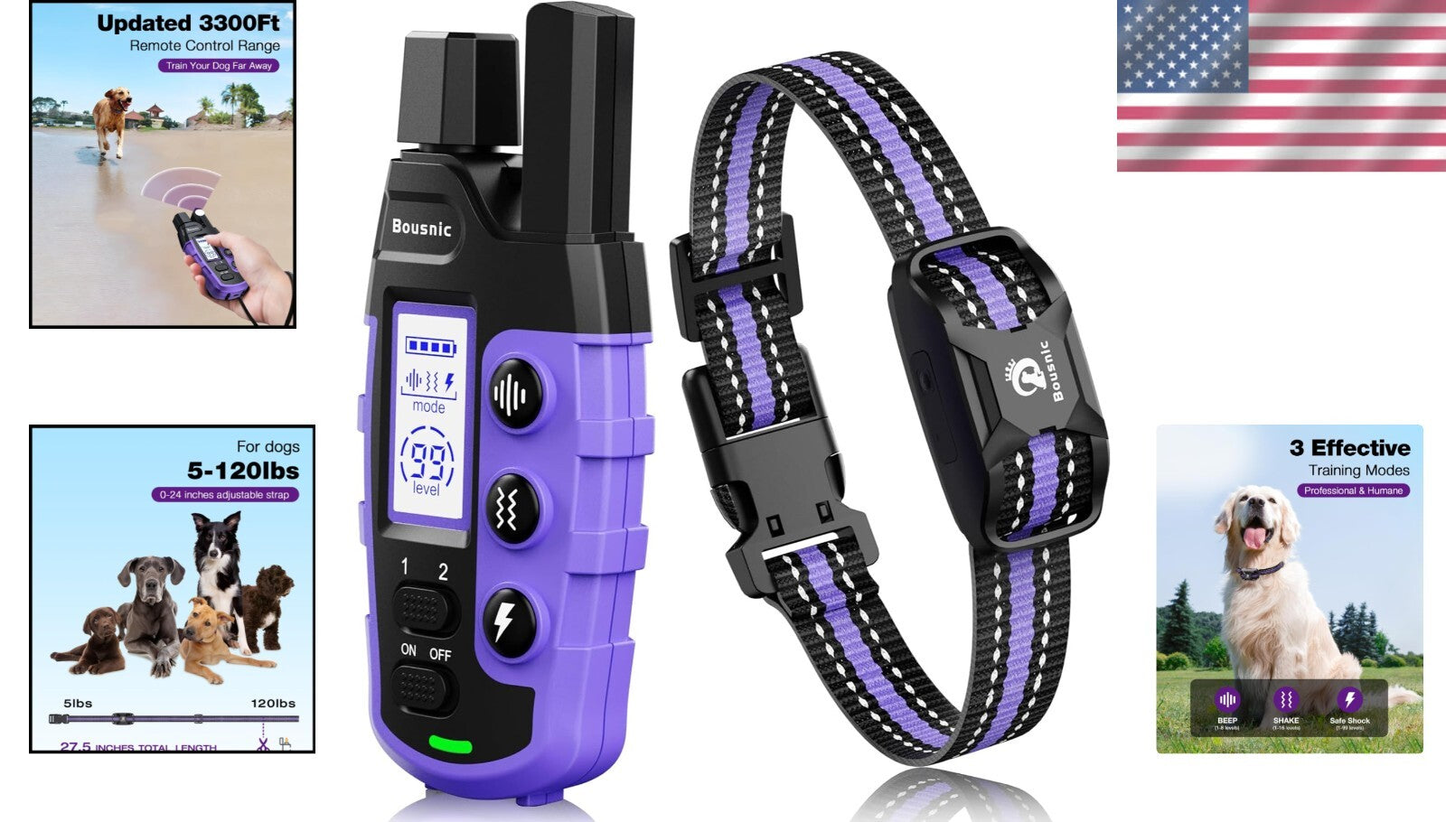 3300Ft Dog Shock Collar - Rechargeable Waterproof Training Collar for All Breeds