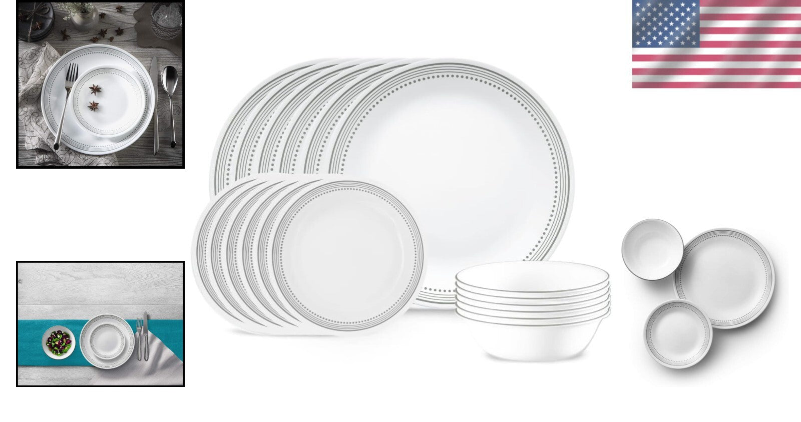 Elegant 18-Piece Dinnerware Set - Lightweight Chip Resistant Glass, Mystic Gray
